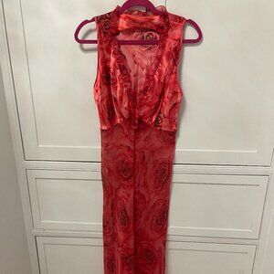 Vintage Red CoverUp Roses Dress